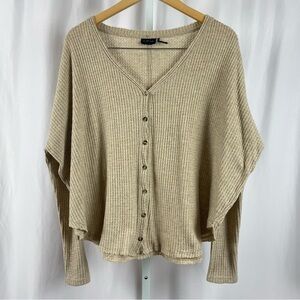 Urban Outfitters Out From Under Medium Waffle Knit Oatmeal Boxy V Neck Sweater